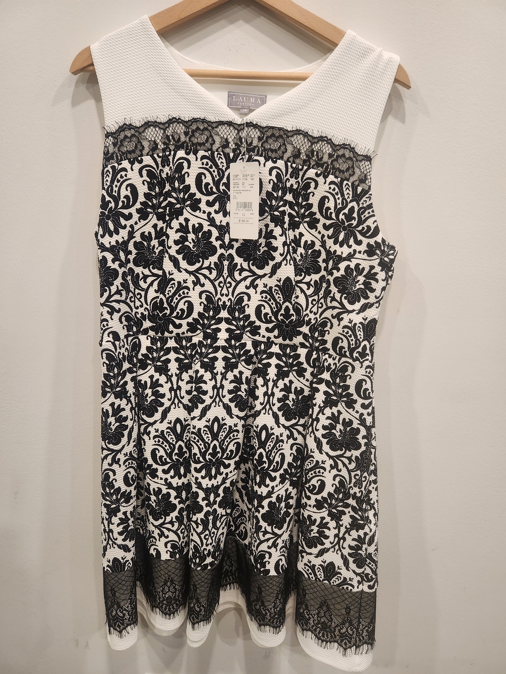 Laura Ashley Petites White & Black Lace-Trim Sleeveless Top NWT Casual Dress